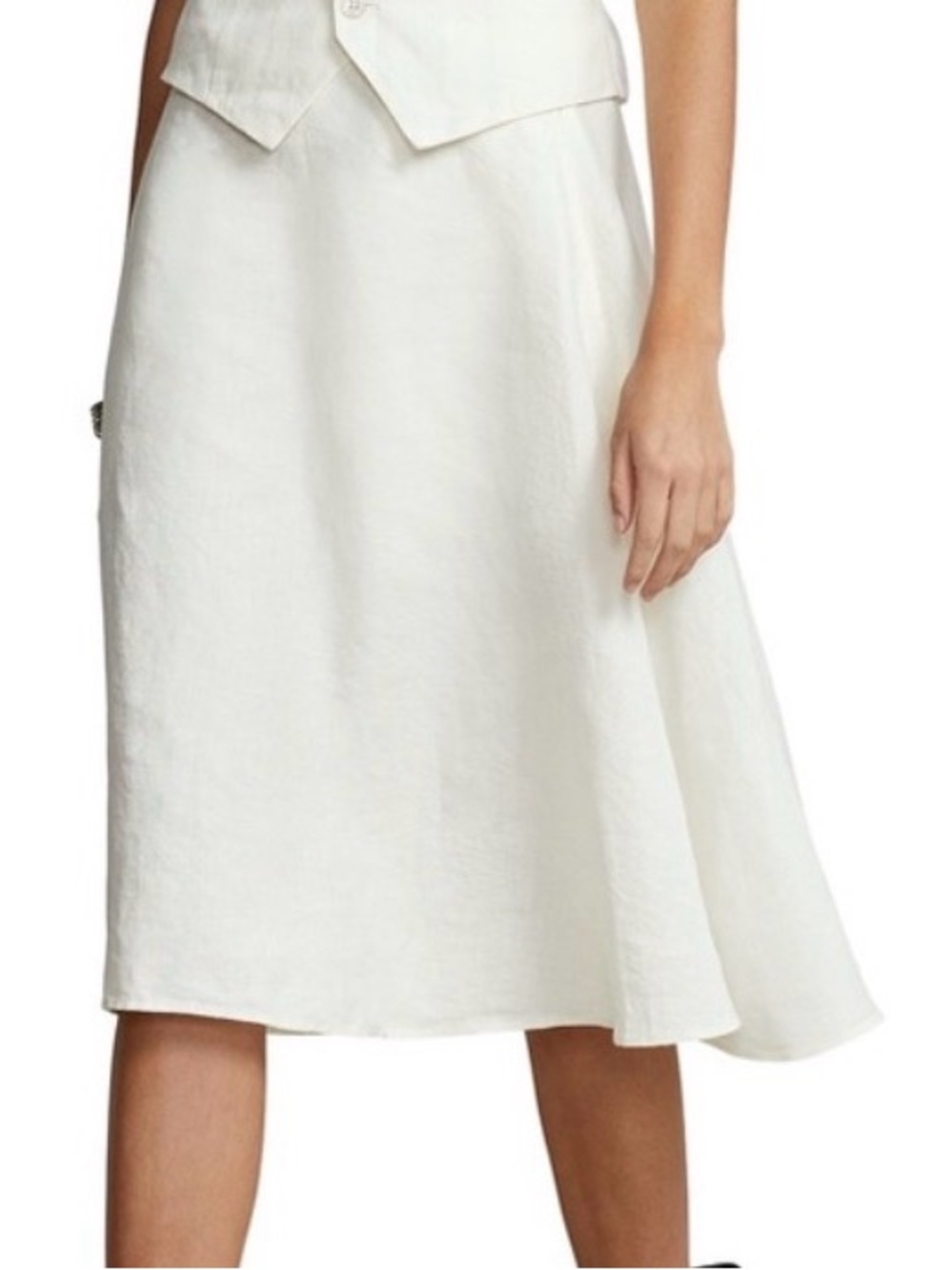 Ralph Lauren White 100% Linen Knee Length Flowy Pleated Skater Girl Skirt (10)